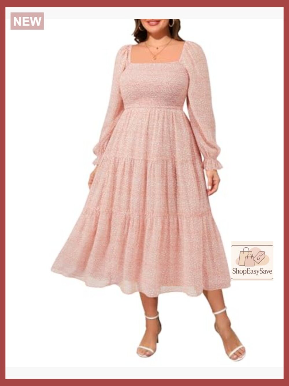 Chiffon Midi Dress Boho Elegant Square Neck Off Shoulder Puff Sleeve - Picture 4 of 7